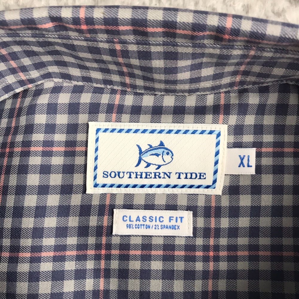 Southern Tide Stretch Sport Shirt Mens XL Classic Fit Blue Plaid Performance NEW - Picture 4 of 9